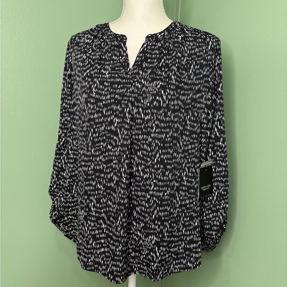 Simply Vera Vera Wang Black and White Printed Blouse - Picture 2 of 11
